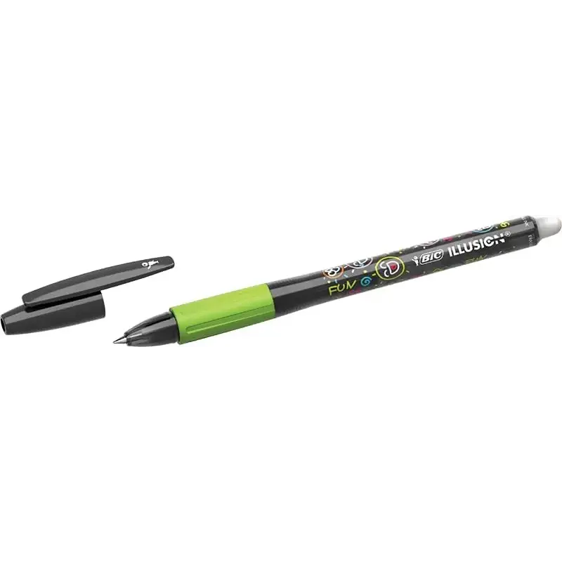 Bic Illusions Boligrafo Borrable - Punta Media de 0.7mm - Grip de Goma - Recargable - Color Negro | Ahorro Imprimiendo