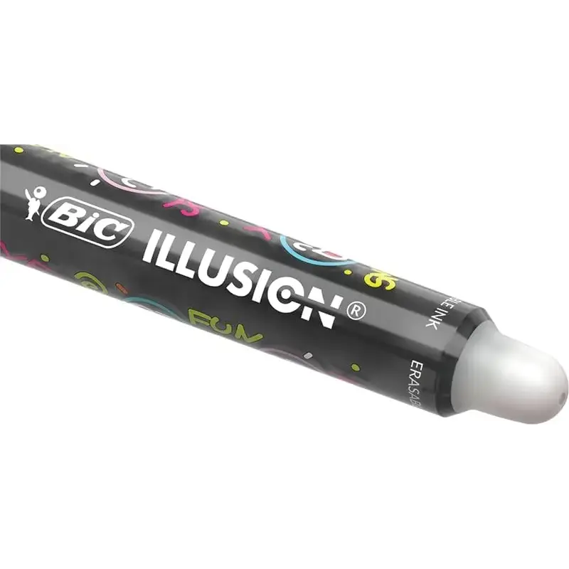 Bic Illusions Boligrafo Borrable - Punta Media de 0.7mm - Grip de Goma - Recargable - Color Negro | Ahorro Imprimiendo