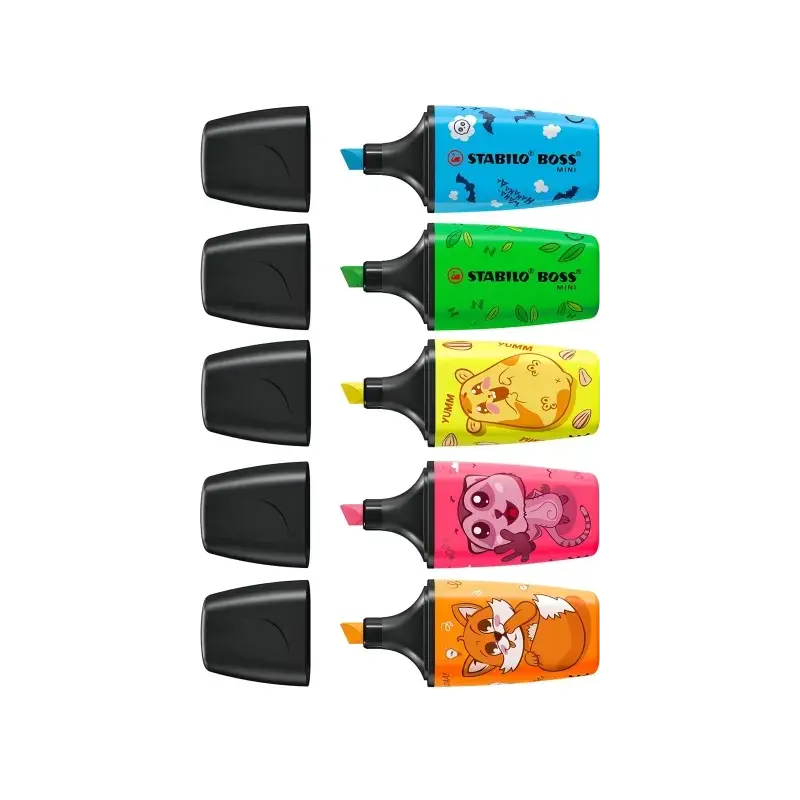 Stabilo Boss Mini Animal Vibes Expositor con 50 Mini Marcadores Fluorescentes - Trazo entre 2 y 5mm - Tinta con Base de Agua - A