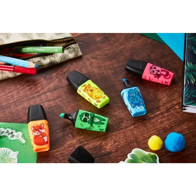 Stabilo Boss Mini Animal Vibes Expositor con 50 Mini Marcadores Fluorescentes - Trazo entre 2 y 5mm - Tinta con Base de Agua - A