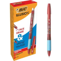 Bic Illusions Boligrafo Borrable - Punta Media de 0.7mm - Grip de Goma - Recargable - Color Rojo | Ahorro Imprimiendo