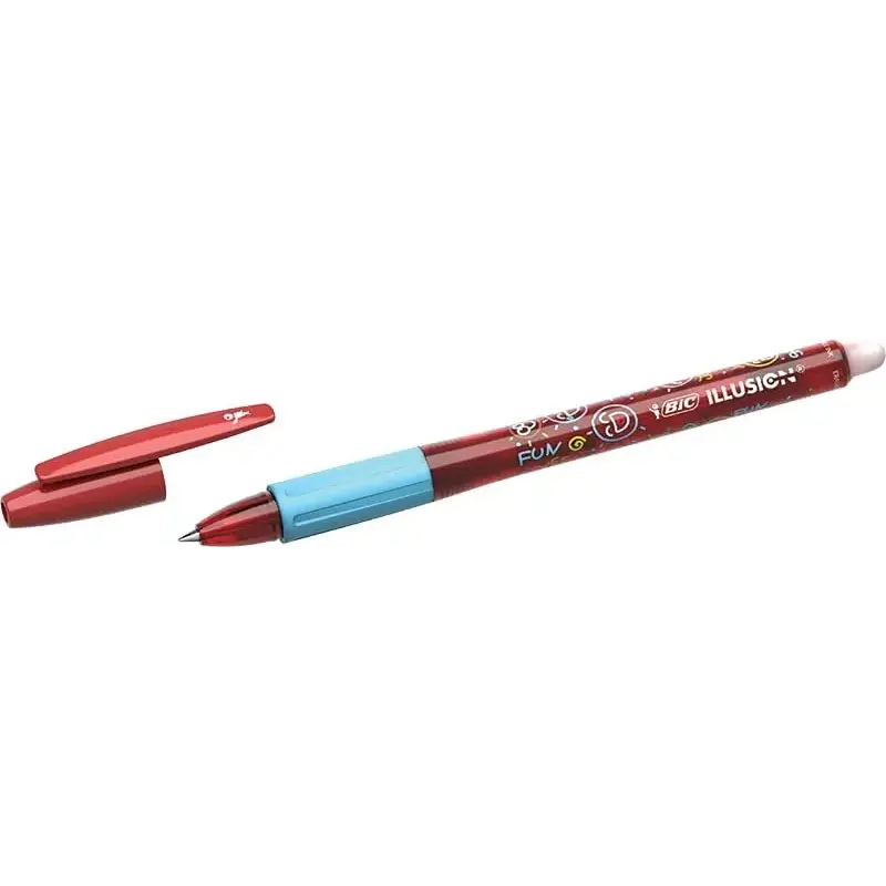 Bic Illusions Boligrafo Borrable - Punta Media de 0.7mm - Grip de Goma - Recargable - Color Rojo | Ahorro Imprimiendo