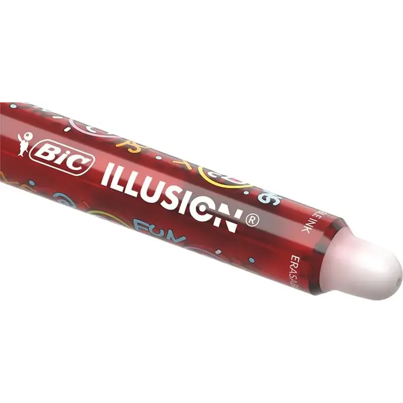 Bic Illusions Boligrafo Borrable - Punta Media de 0.7mm - Grip de Goma - Recargable - Color Rojo | Ahorro Imprimiendo