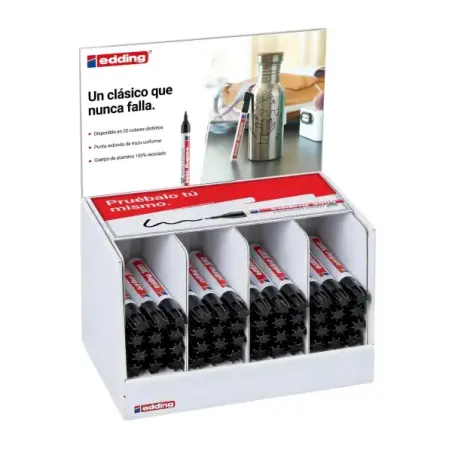 Edding 3000 Expositor con 48 Rotuladores Permanentes - Punta Redonda de 1.5mm - Trazo entre 1.5 y 3mm - Recargable - Secado Rapi
