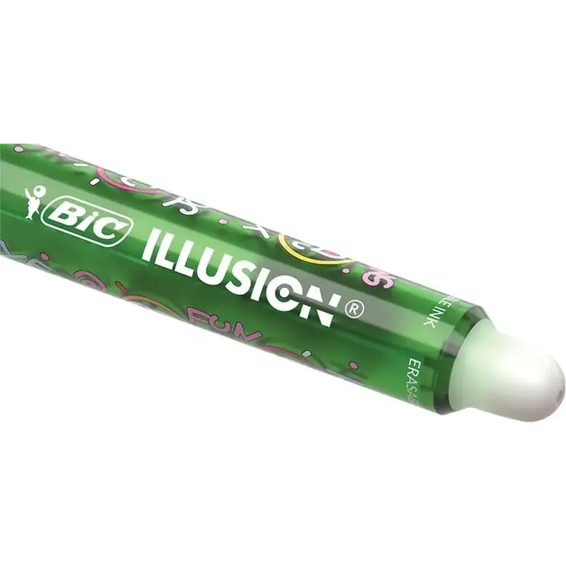 Bic Illusions Boligrafo Borrable - Punta Media de 0.7mm - Grip de Goma - Recargable - Color Verde | Ahorro Imprimiendo