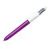 Bic 4 Colours Shine Boligrafo de Bola Retractil - Punta de 1mm - Trazo de 0.4mm - Tinta con Base de Aceite - Cuerpo Morado Metal