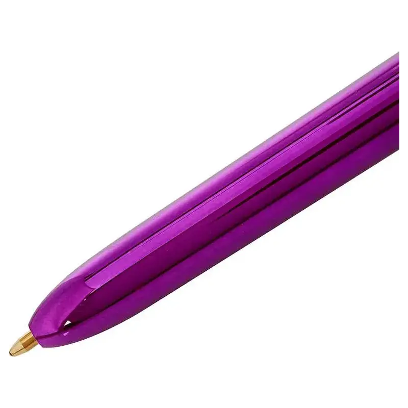 Bic 4 Colours Shine Boligrafo de Bola Retractil - Punta de 1mm - Trazo de 0.4mm - Tinta con Base de Aceite - Cuerpo Morado Metal