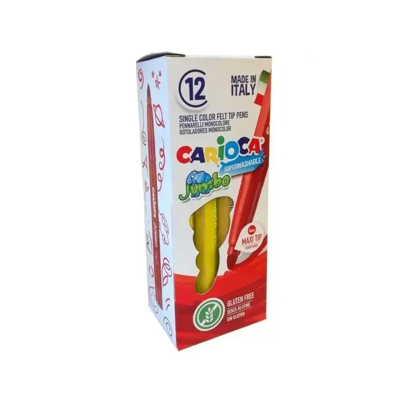 Carioca Jumbo Rotulador - Cuerpo Octogonal Maxi - Tinta Superlavable - Punta Maxi 6mm Bloqueada - Tapa Ventilada - Color Amarill