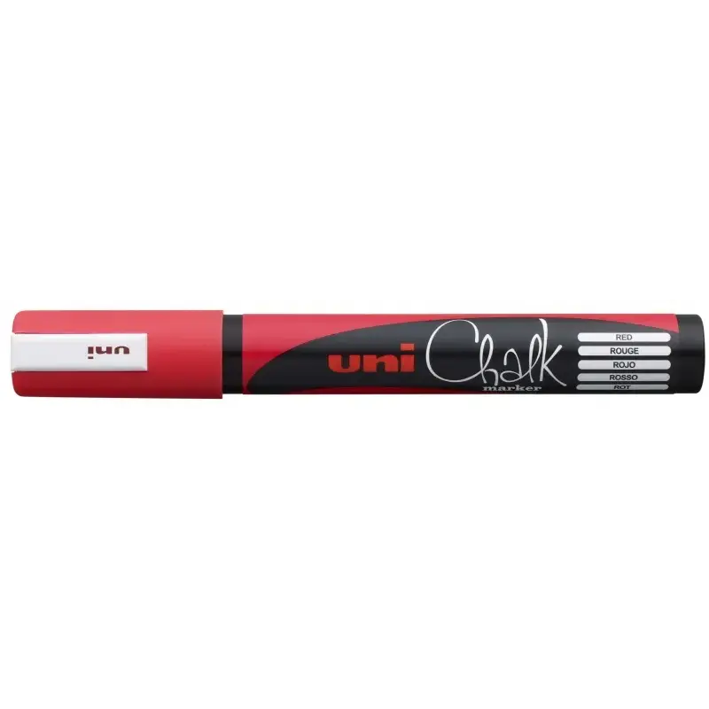 Uni-ball PWE-5M Marcador de Tiza Liquida - Punta Conica 1.8-2.5mm - Borrado en Humedo - Resistente a la Lluvia - Color Rojo | Ah