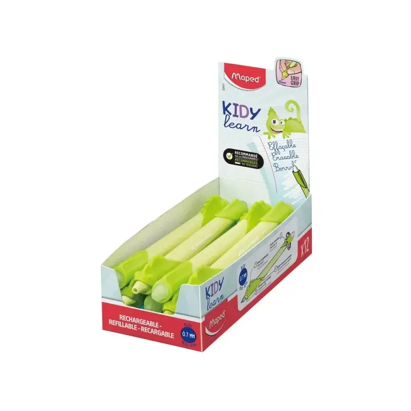 Maped Kidy Lern Magic Boligrafo Borrable con Guia para Dedos - Modelo Camaleon - Tinta Color Azul - Recomendado para Niños de 4