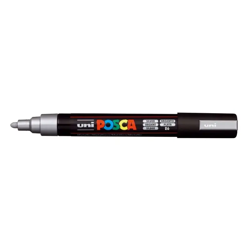 Posca PC-5M Marcador de Pintura - Punta de Poliester 1.8-2.5mm - Tinta Base al Agua - Resistente a la Luz - Color Plata | Ahorro