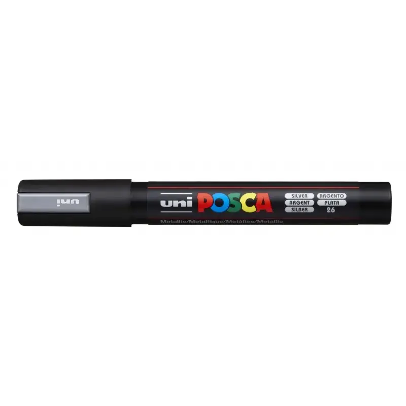Posca PC-5M Marcador de Pintura - Punta de Poliester 1.8-2.5mm - Tinta Base al Agua - Resistente a la Luz - Color Plata | Ahorro