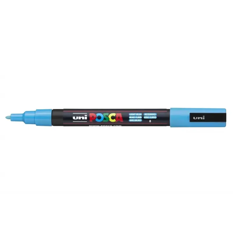 Posca PC-3M Marcador de Pintura - Punta de Poliester Conica 0.9-1.3mm - Tinta Base al Agua - Resistente a la Luz - Color Azul Cl