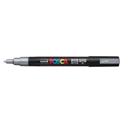 Posca PC-3M Marcador de Pintura - Punta Conica de Poliester 0.9-1.3mm - Tinta Base al Agua - Resistente a la Luz - Color Plata |