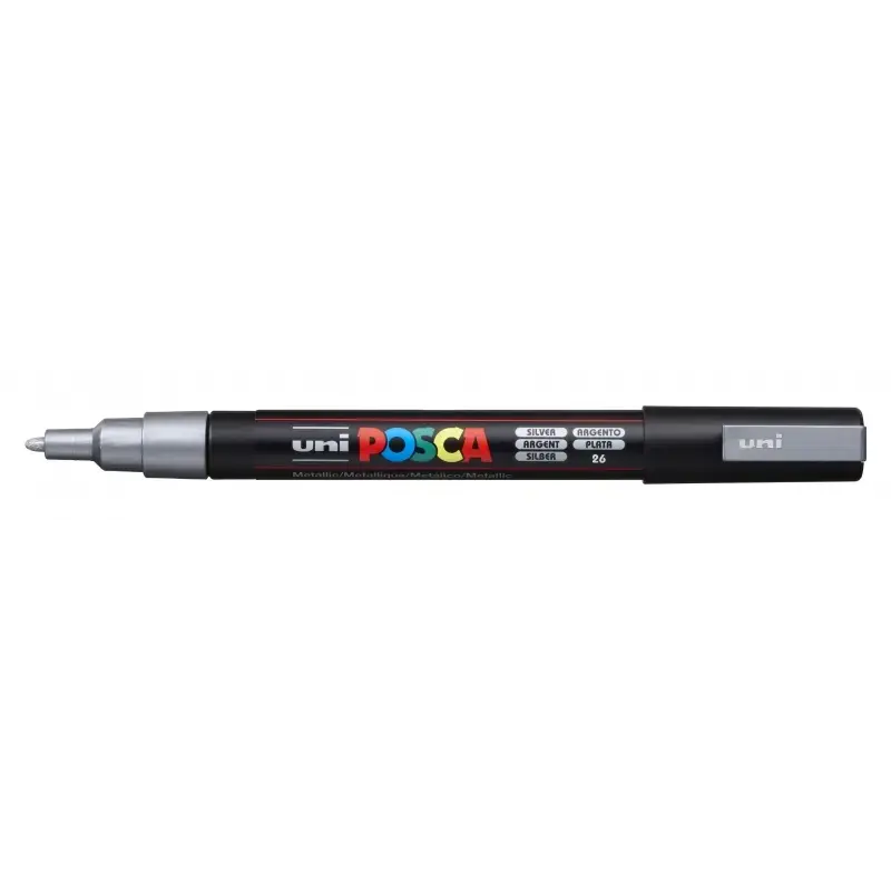 Posca PC-3M Marcador de Pintura - Punta Conica de Poliester 0.9-1.3mm - Tinta Base al Agua - Resistente a la Luz - Color Plata |