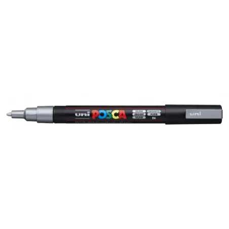 Posca PC-3M Marcador de Pintura - Punta Conica de Poliester 0.9-1.3mm - Tinta Base al Agua - Resistente a la Luz - Color Plata |