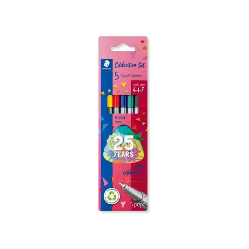 Staedtler Triplus Fineliner 334 Pack de 5 Rotuladores de Punta Fina - Trazo 0.3mm Aprox - Tinta Base de Agua - Colores Surtidos