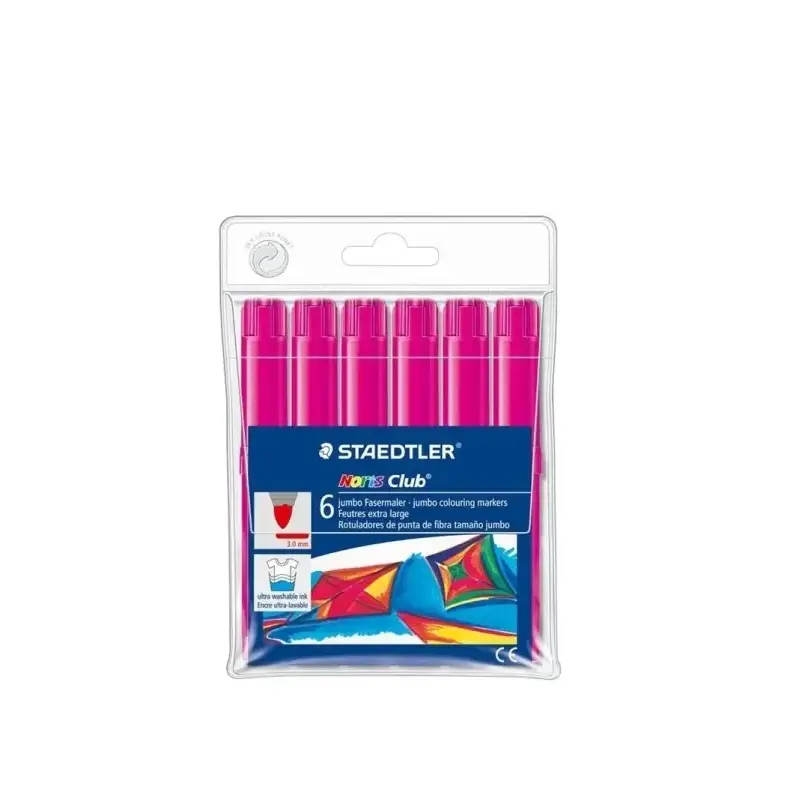 Staedtler Noris Jumbo 340 Pack de 6 Rotuladores Jumbo - Punta de Fibra - Trazo 3mm - Tapa Ventilada - Color Magenta | Ahorro Imp