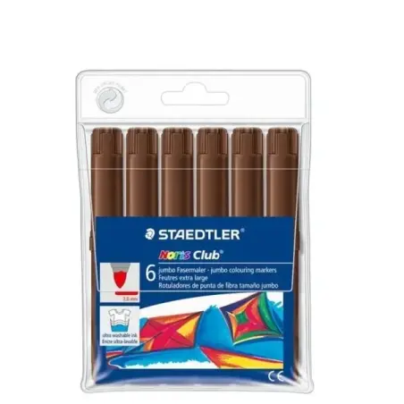 Staedtler Noris Jumbo 340 Pack de 6 Rotuladores Jumbo - Punta de Fibra - Trazo 3mm - Tapa Ventilada - Color Marron | Ahorro Impr