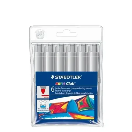 Staedtler Noris Jumbo 340 Pack de 6 Rotuladores Jumbo - Punta de Fibra - Trazo 3mm - Tapa Ventilada - Color Gris | Ahorro Imprim