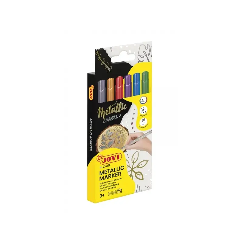 Jovi Metalic Estuche de 6 Rotuladores - Efecto Metalico - Tinta Base Agua - Facil Limpieza - Ideal para Papel Oscuro y Superfici