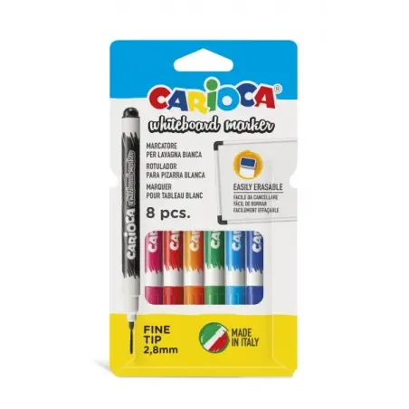Carioca Pack de 8 Rotuladores para Pizarra Blanca - Punta Fina de Ø 2.8mm - Secado Rapido - Se Borra Facilmente - Colores Surtid