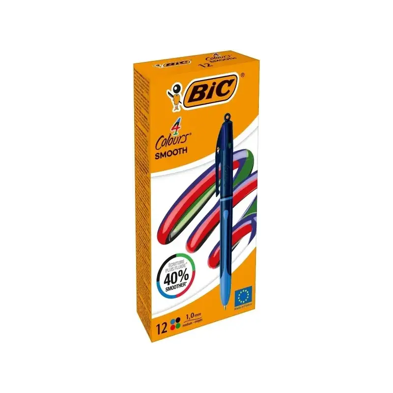 Bic 4 Colours Smooth Drop Boligrafo de Bola Retractil - Punta Media de 1.0mm - Escritura un 40% mas Suave - 4 Colores | Ahorro I