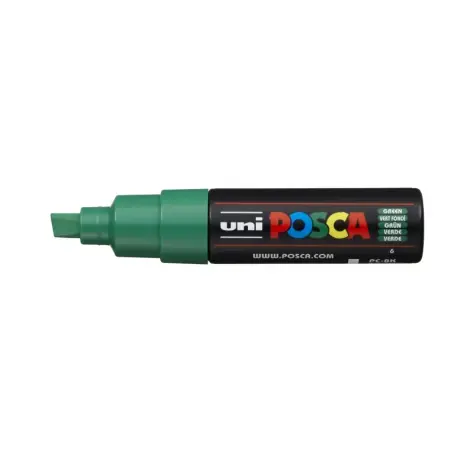 Posca PC-8K Marcador de Pintura Base al Agua - Punta Biselada Acrilica 8mm - Linea Gruesa - Resistente a la Luz - Color Verde |