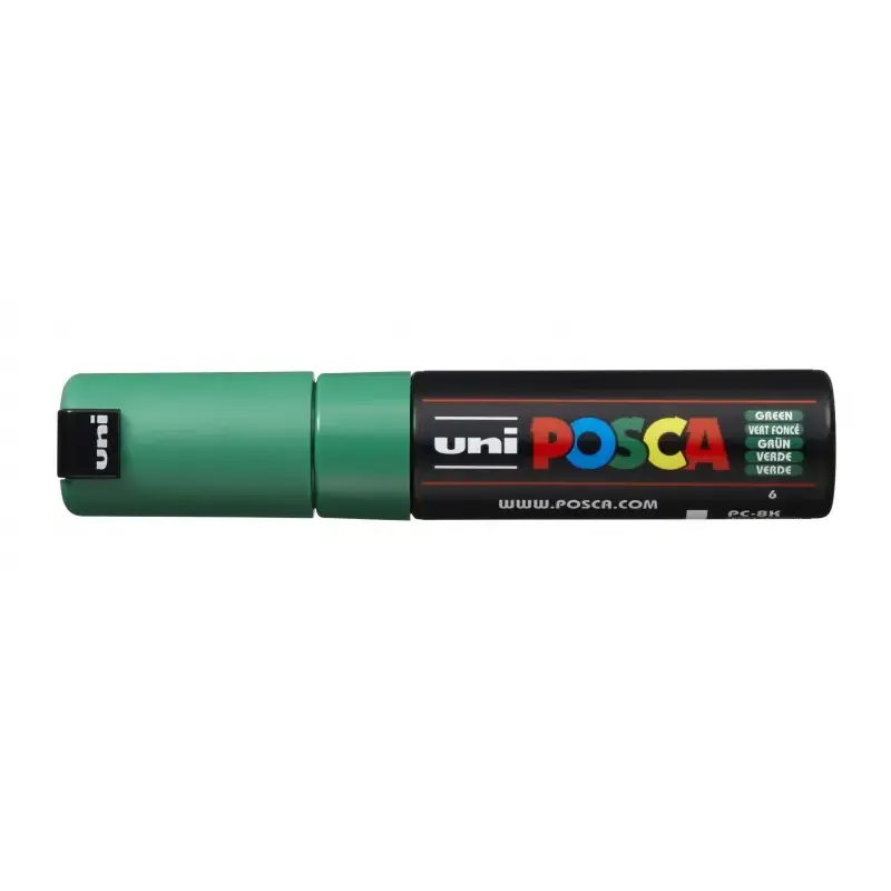 Posca PC-8K Marcador de Pintura Base al Agua - Punta Biselada Acrilica 8mm - Linea Gruesa - Resistente a la Luz - Color Verde |