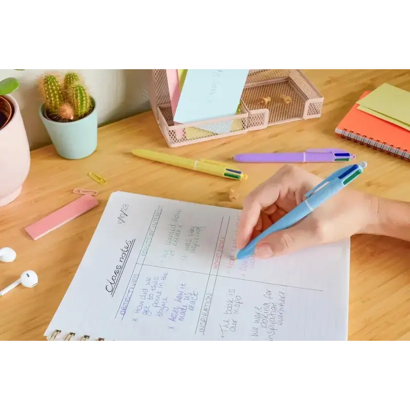 Bic 4 Colours Pastel Boligrafo de Bola Retractil - Punta Media de 1.0mm - Tinta con Base de Aceite - Cuerpo en Colores Pastel -