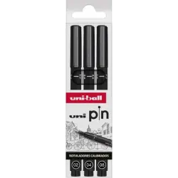 Uni-ball Uni Pin Pack de 3 Rotuladores Calibrados 0.2, 0.4, 0.8 - Punta Poliacetal - Tinta Pigmentada Resistente al Agua y Luz -