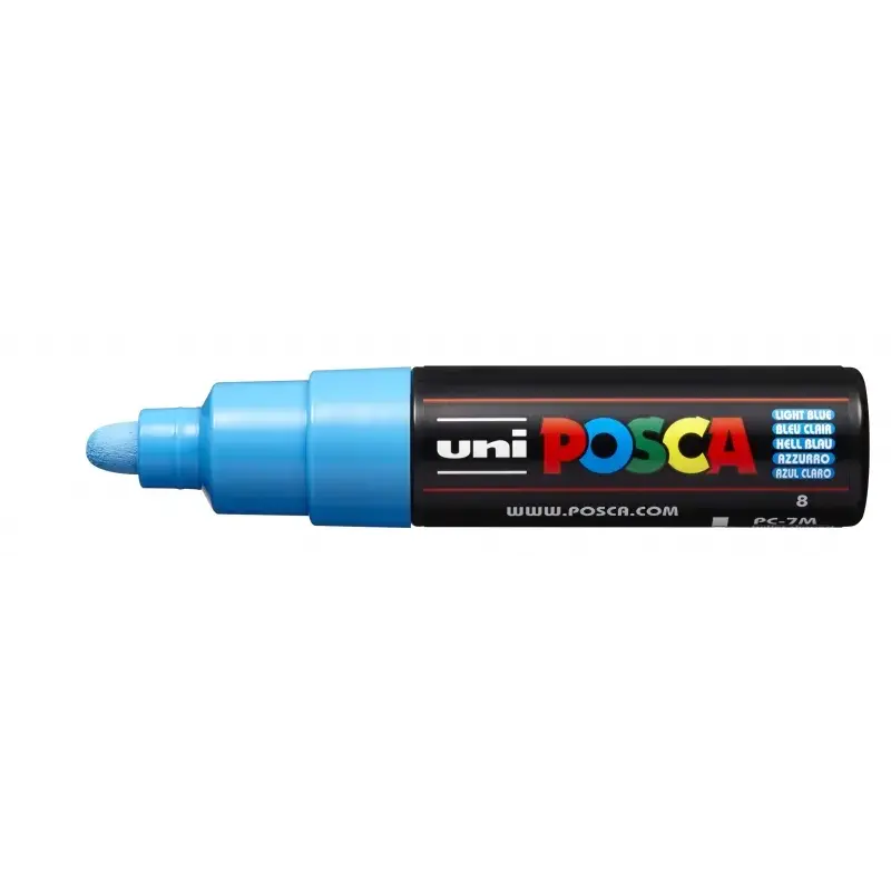 Posca PC-7M Marcador de Pintura - Punta de Bala 4.5-5.5mm - Tinta Base al Agua - Resistente a la Luz - Color Azul Claro | Ahorro