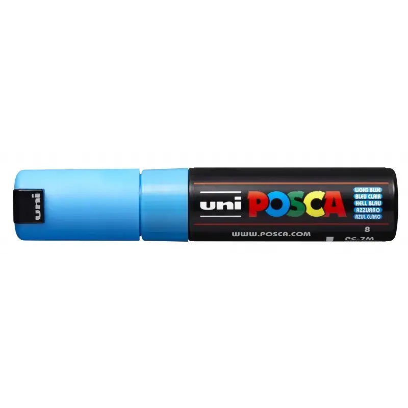Posca PC-7M Marcador de Pintura - Punta de Bala 4.5-5.5mm - Tinta Base al Agua - Resistente a la Luz - Color Azul Claro | Ahorro