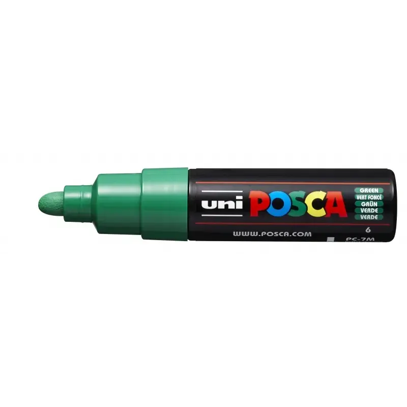 Posca PC-7M Marcador de Pintura Base al Agua - Punta de Bala 4.5-5.5mm - Tinta Pigmentada - Resistente a la Luz - Color Verde |