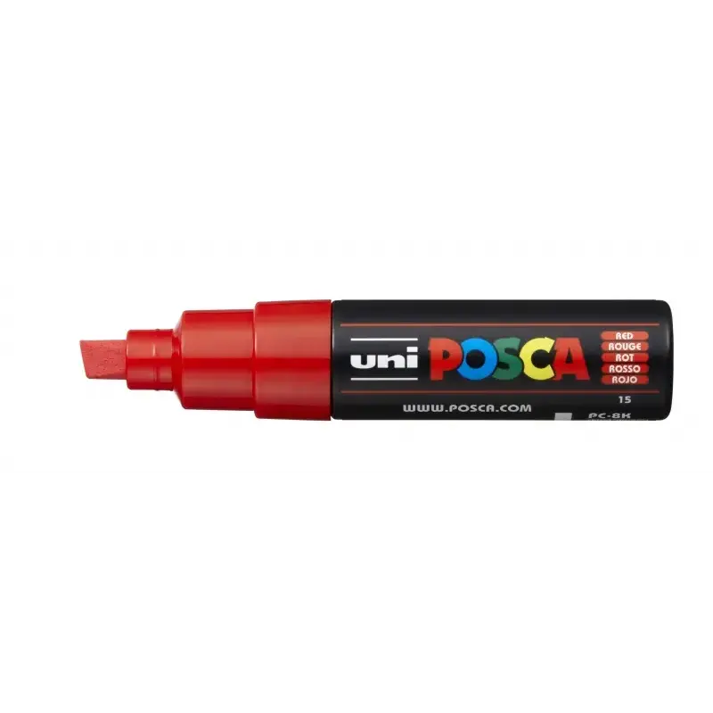 Posca PC-8K Marcador de Pintura - Punta Biselada Acrilica 8mm - Tinta Base al Agua - Resistente a la Luz - Color Rojo | Ahorro I