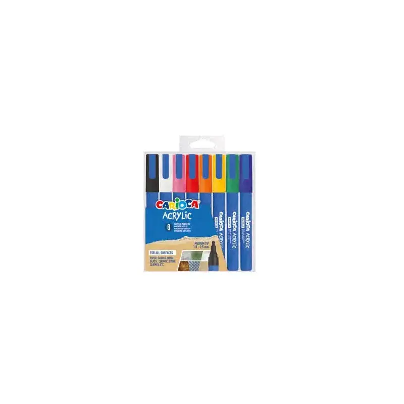 Carioca Acrylic Pack de 8 Marcadores de Pintura Acrilica - Punta Redonda Media 1.8-2.5mm - Tinta a Base de Agua - Alta Cobertura