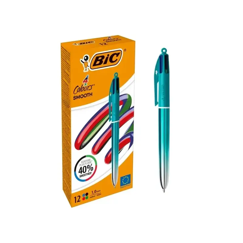 Bic 4 Colours Smooth Gradient Verde Boligrafo de Bola Retractil - Punta Media de 1.0mm - Escritura un 40% mas Suave - 4 Colores