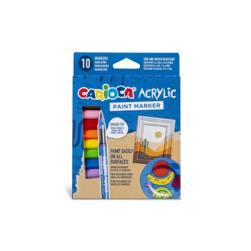 Carioca Acrylic Pack de 10 Marcadores de Pintura Acrilica - Punta Pincel - Tinta a Base de Agua - Alta Cobertura - Colores Surti
