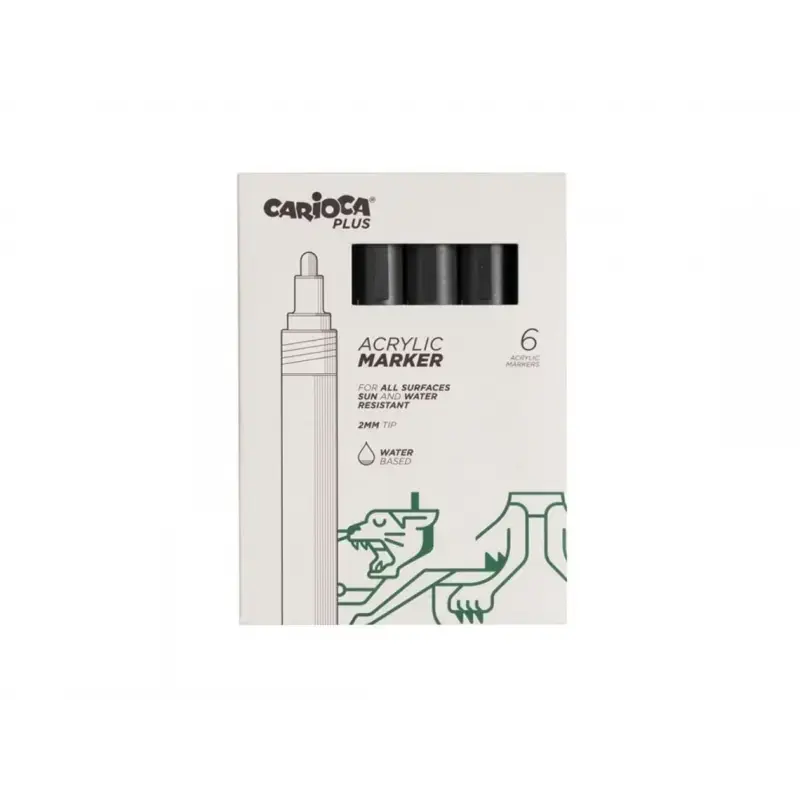 Carioca Plus Pack de 6 Marcadores Acrilicos - Punta 2mm - Color Negro | Ahorro Imprimiendo