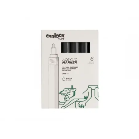 Carioca Plus Pack de 6 Marcadores Acrilicos - Punta 2mm - Color Negro | Ahorro Imprimiendo