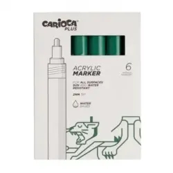 Carioca Plus Pack de 6 Marcadores Acrilicos - Punta 2mm - Color Verde | Ahorro Imprimiendo