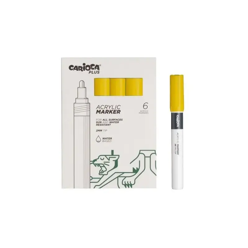 Carioca Plus Pack de 6 Marcadores Acrilicos - Punta 2mm - Color Amarillo | Ahorro Imprimiendo