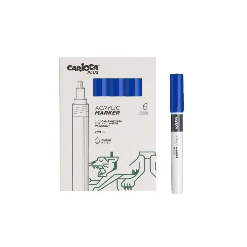 Carioca Plus Pack de 6 Marcadores Acrilicos - Punta 2mm - Color Azul | Ahorro Imprimiendo