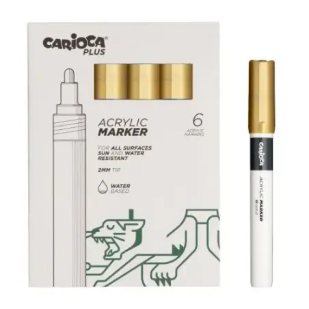 Carioca Plus Pack de 6 Marcadores Acrilicos - Punta 2mm - Color Oro | Ahorro Imprimiendo