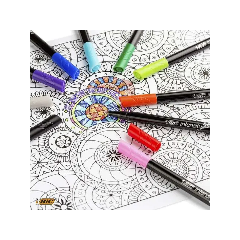 Bic Intensity Fine Pack de 10 Rotuladores - Punta Fina de 0.8mm - Trazo de 0.4mm - Tinta con Base de Agua - Colores Surtidos | A