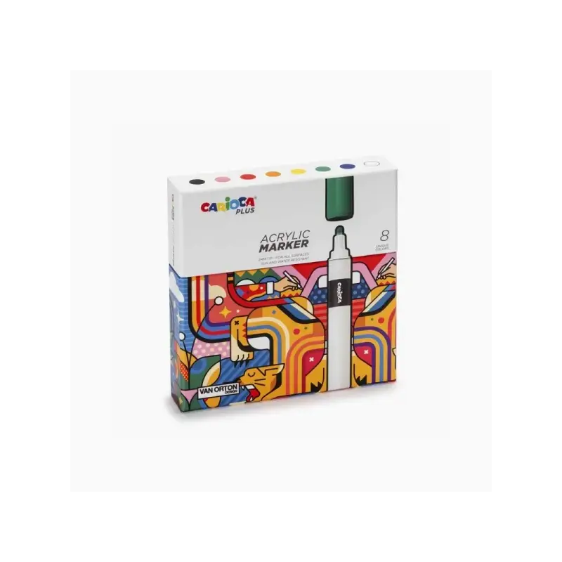Carioca Plus Pack de 8 Marcadores Acrilicos en Caja Rigida - Punta 2mm - Tinta Acrilica Super Pigmentada - Colores Surtidos | Ah
