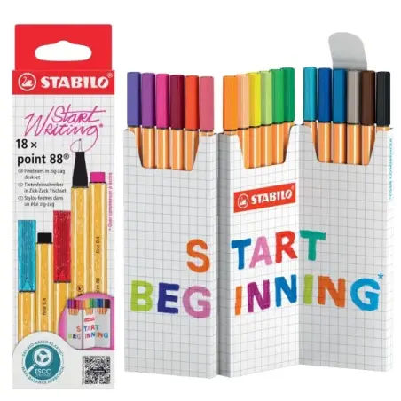 Stabilo Point 88 Pack de 18 Rotuladores de Punta de Fibra - Trazo de 0.4mm aprox. - Tinta con Base de Agua - Colores Surtidos |