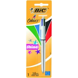 Bic 4 Colours Shine Boligrafo de Bola Retractil - Punta Media de 1.0mm - Tinta con Base de Aceite - 4 Colores de Tinta | Ahorro
