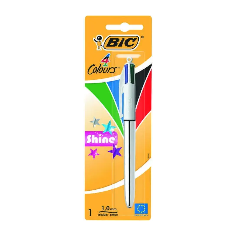 Bic 4 Colours Shine Boligrafo de Bola Retractil - Punta Media de 1.0mm - Tinta con Base de Aceite - 4 Colores de Tinta | Ahorro