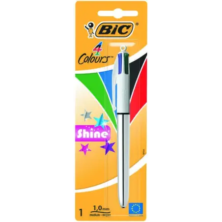 Bic 4 Colours Shine Boligrafo de Bola Retractil - Punta Media de 1.0mm - Tinta con Base de Aceite - 4 Colores de Tinta | Ahorro